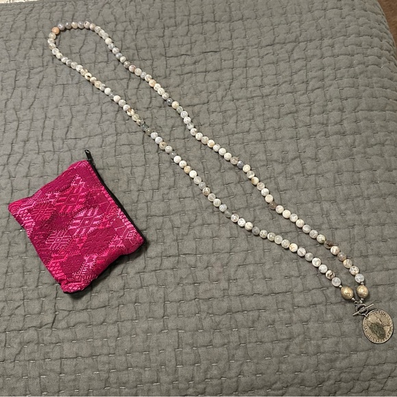 1810 Ferdin VII Silver Coin 1810 Mexico Natural Sea Stone Beaded Necklace - Picture 4 of 6